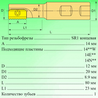 Kорпус концевой резьбофрезы SR0012F14