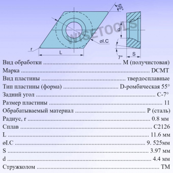 Пластины твердосплавные сменные DCMT11T308-TM C2126