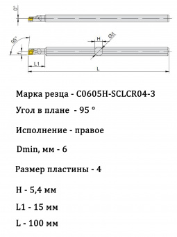 Антивибрационная расточная державка C0605H-SCLCR04-3