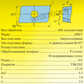 Твердосплавные фрезерные пластины APKT11T308-PM YBG202