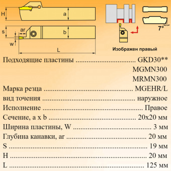 Канавочный резец MGEHR2020-3T20