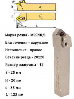 Резец токарный MSSNR2020K12 для наружного точения