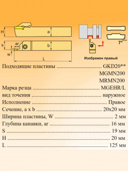Канавочный резец MGEHR2020-2T16