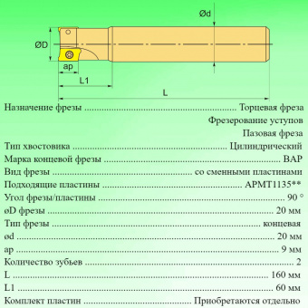 Фреза концевая 300R-C20-20-160-2T