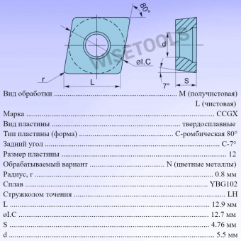 Твердосплавные пластины для точения CCGX120408-LH YBG102