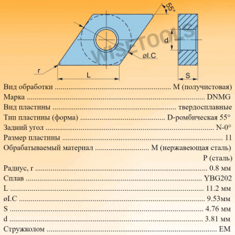 Твердосплавные пластины для точения DNMG110408-EM YBG202
