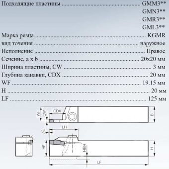 Резец канавочный KGMR2020K-3T20