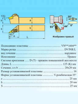 Резец для наружного точения DVJNR2020K16