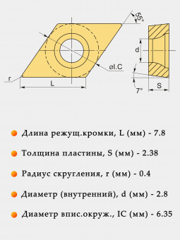 Твердосплавные пластины для точения DCMT070204-AHF YB9320
