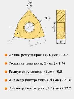 Пластины твердосплавные сменные WNMG080408-MS ZP160