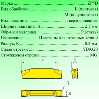 Пластины для отрезки и точения канавок ZPED02502-MG YB9320