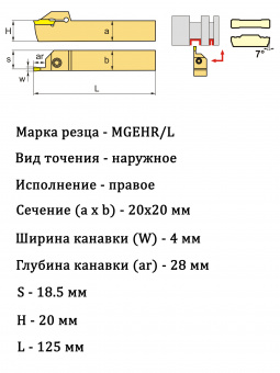 Канавочный резец MGEHR2020-4T20