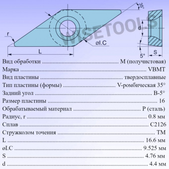 Токарные пластины VBMT160408-TM C2126