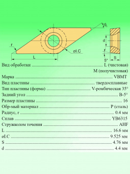 Твердосплавные пластины для точения VBMT160404-AHF YB6315